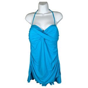 ABS Allen Schwartz Lagoon Blue Skirted One Piece Swimsuit Size 14 NEW